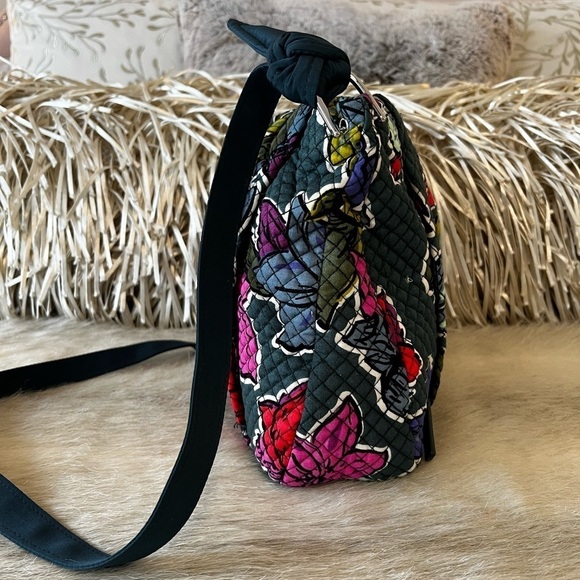 VERA BRADLEY Falling Flowers HADLEY Bag Crossbody Satchel Tech Green Pink 2017 - Picture 8 of 14